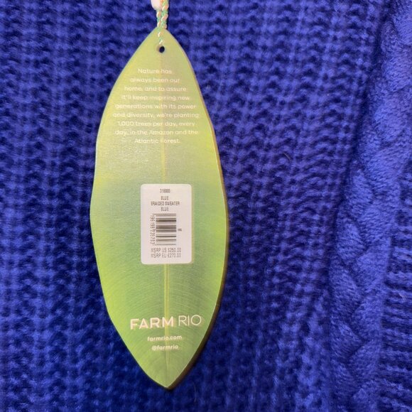 Farm Rio Shaker-Stitch Blue Braided Sweater Size M NWT - Picture 3 of 4